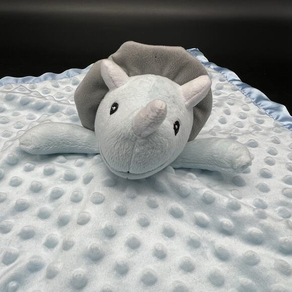 Pro Goleem Blue Triceratops Lovey Security Blanket Plush Dots Minky Satin Trim - Picture 2 of 10